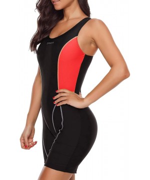 Womens Boy-Leg One Piece Swimsuit Pro Racerback Swimwear Racing Bathing Suit - Black / Orange Red - C418NKGO7A4 $21.82-One-Pi...