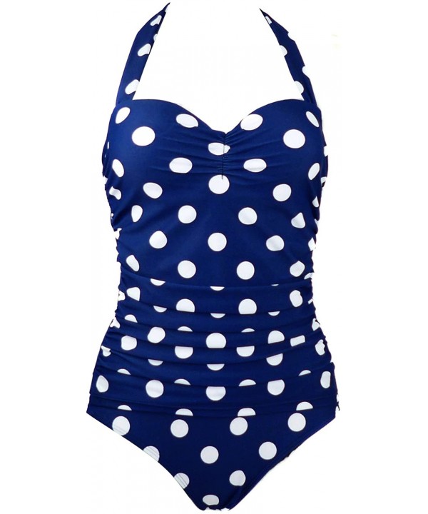 Women's 50s Retro Floral Swimsuit Ruching One Piece Vintage Swimwear Pin Up Monokinis(FBA) - Navyblue(fast Ship) - CR11M8R2VX...