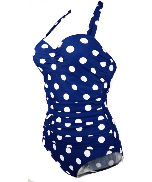 Women's 50s Retro Floral Swimsuit Ruching One Piece Vintage Swimwear Pin Up Monokinis(FBA) - Navyblue(fast Ship) - CR11M8R2VX...