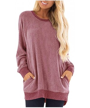 Women's Long Sleeve Crew Neck Cute Tunic Solid Tops Pocket T-Shirts Sweatshirt Tops Blouse - Red a - CP192O7E79W $14.18-Tankinis