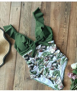 Women One Piece Swimsuit V-Neck Ruffle Bathing Suit Padded Monokini - Print 29 - CG19E7U4I09 $22.44-One-Pieces