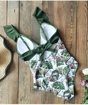 Women One Piece Swimsuit V-Neck Ruffle Bathing Suit Padded Monokini - Print 29 - CG19E7U4I09 $22.44-One-Pieces