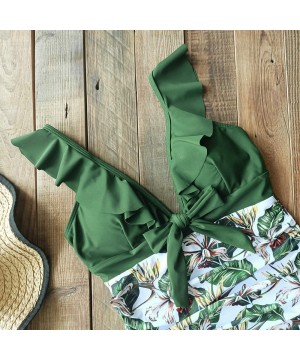 Women One Piece Swimsuit V-Neck Ruffle Bathing Suit Padded Monokini - Print 29 - CG19E7U4I09 $22.44-One-Pieces