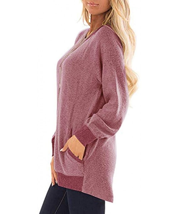 Women's Long Sleeve Crew Neck Cute Tunic Solid Tops Pocket T-Shirts Sweatshirt Tops Blouse - Red a - CP192O7E79W $14.18-Tankinis