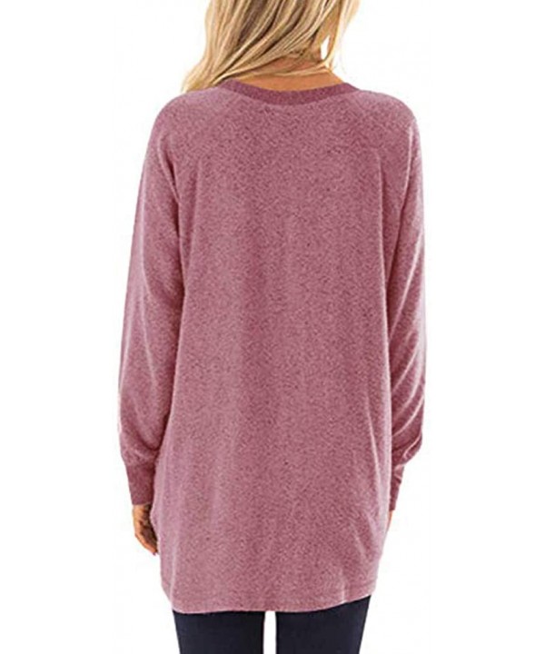 Women's Long Sleeve Crew Neck Cute Tunic Solid Tops Pocket T-Shirts Sweatshirt Tops Blouse - Red a - CP192O7E79W $14.18-Tankinis