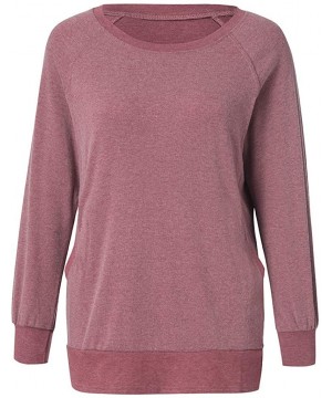 Women's Long Sleeve Crew Neck Cute Tunic Solid Tops Pocket T-Shirts Sweatshirt Tops Blouse - Red a - CP192O7E79W $14.18-Tankinis