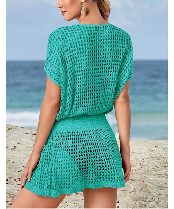 Beach Tops Sexy Knit Cover Dresses Bikini Cover-ups Nets Short Skirt - Short Skirt Lake Green - CJ196MY7OZ0 $13.92-Cover-Ups