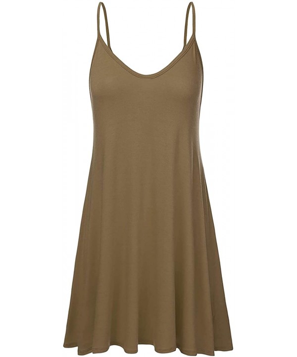 Women's Casual Spaghetti Strap Loose Swing Slip Dress Casual Cami Tank Dresses - Mocha - CO19CR89044 $15.96-Cover-Ups