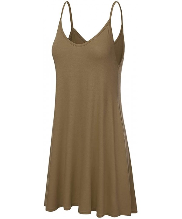 Women's Casual Spaghetti Strap Loose Swing Slip Dress Casual Cami Tank Dresses - Mocha - CO19CR89044 $15.96-Cover-Ups