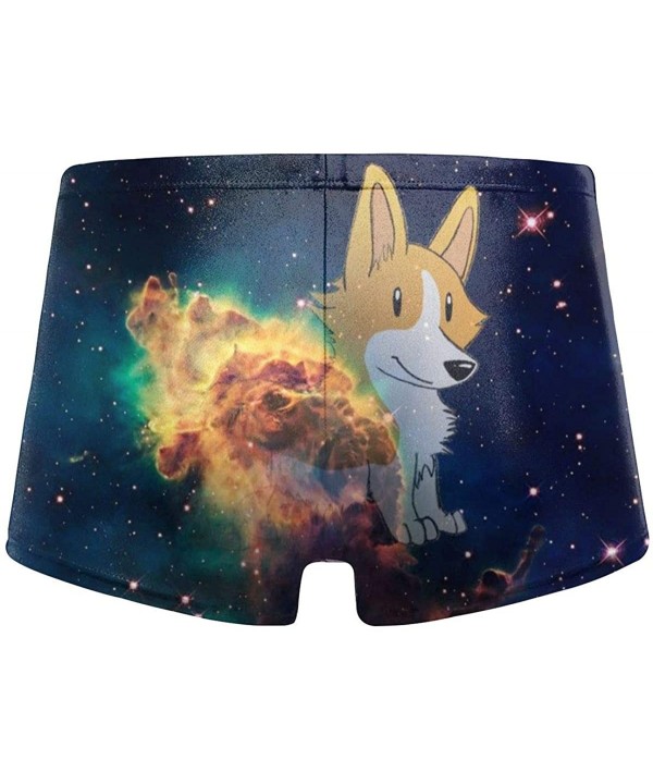 Mens Boxer Swimwear- Corgi Space Basic Cozy Brief Swimsuit- Comfortable Printed Beach Surf Swimming Trunks - Black - C718W78U...