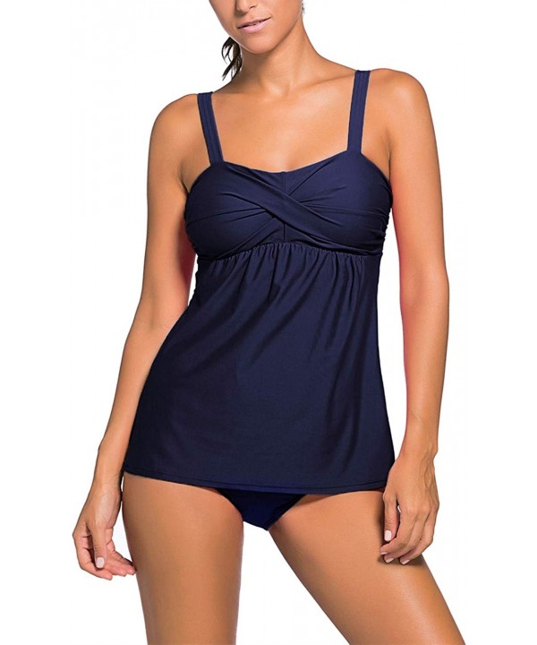 Women's Solid Ruched Tankini Top Swimsuit with Triangle Briefs - Blue C - CZ18ROQTZHK $23.58-Tankinis