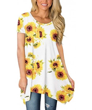 Womens Summer Short Sleeve Irregular Hem Loose Tunic Tops Flowy Blouses Shirt - Sunflower-w - C3196ONDNTK $24.10-Cover-Ups