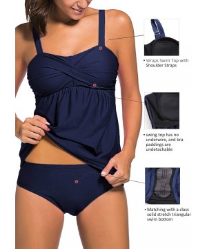 Women's Solid Ruched Tankini Top Swimsuit with Triangle Briefs - Blue C - CZ18ROQTZHK $23.58-Tankinis