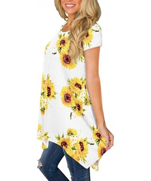 Womens Summer Short Sleeve Irregular Hem Loose Tunic Tops Flowy Blouses Shirt - Sunflower-w - C3196ONDNTK $24.10-Cover-Ups