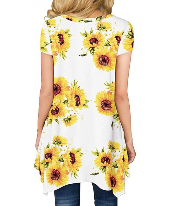 Womens Summer Short Sleeve Irregular Hem Loose Tunic Tops Flowy Blouses Shirt - Sunflower-w - C3196ONDNTK $24.10-Cover-Ups