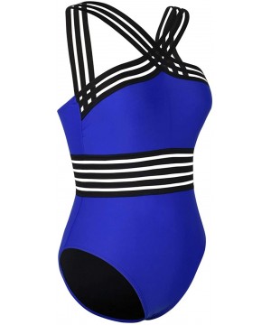 Women's High Neck One Piece Swimsuit Crosscriss Straps Bathing Suits High Waisted Monokini Swimwear - Royal Blue - CW18QWG88U...