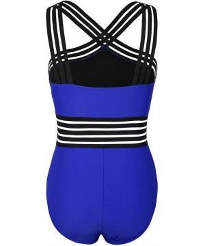 Women's High Neck One Piece Swimsuit Crosscriss Straps Bathing Suits High Waisted Monokini Swimwear - Royal Blue - CW18QWG88U...