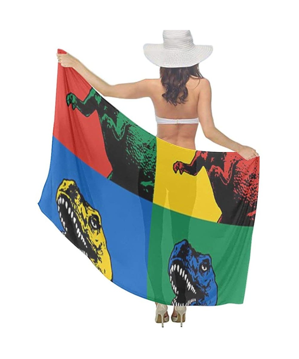 Women Chiffon Shawl Wrap Summer Beach Towels Swimsuit Bikini Cover Up - T-rex Dinosaurs - C8196SE2Q8W $24.27-Cover-Ups