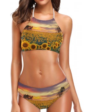 Women 2 Piece Sunflower Field Halter Neck Swimsuit Set Bathing Suits - CC18SYQZCY9 $20.04-Racing