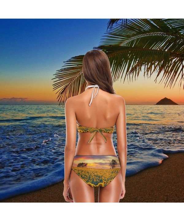 Women 2 Piece Sunflower Field Halter Neck Swimsuit Set Bathing Suits - CC18SYQZCY9 $20.04-Racing