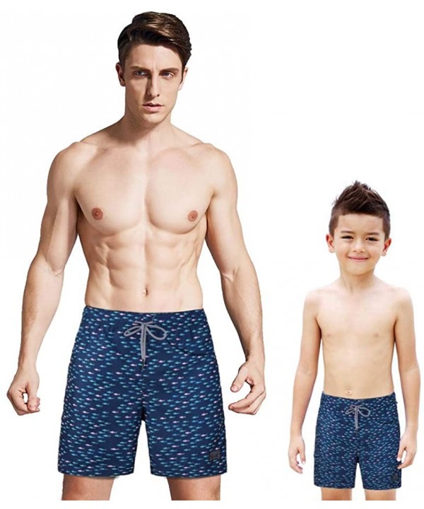 Father and Son Swim Trunks Family Matching Beachwear Swimsuits One-Piece Graphic with Pocket Mesh Lining - Fish-navy - CV18UE...