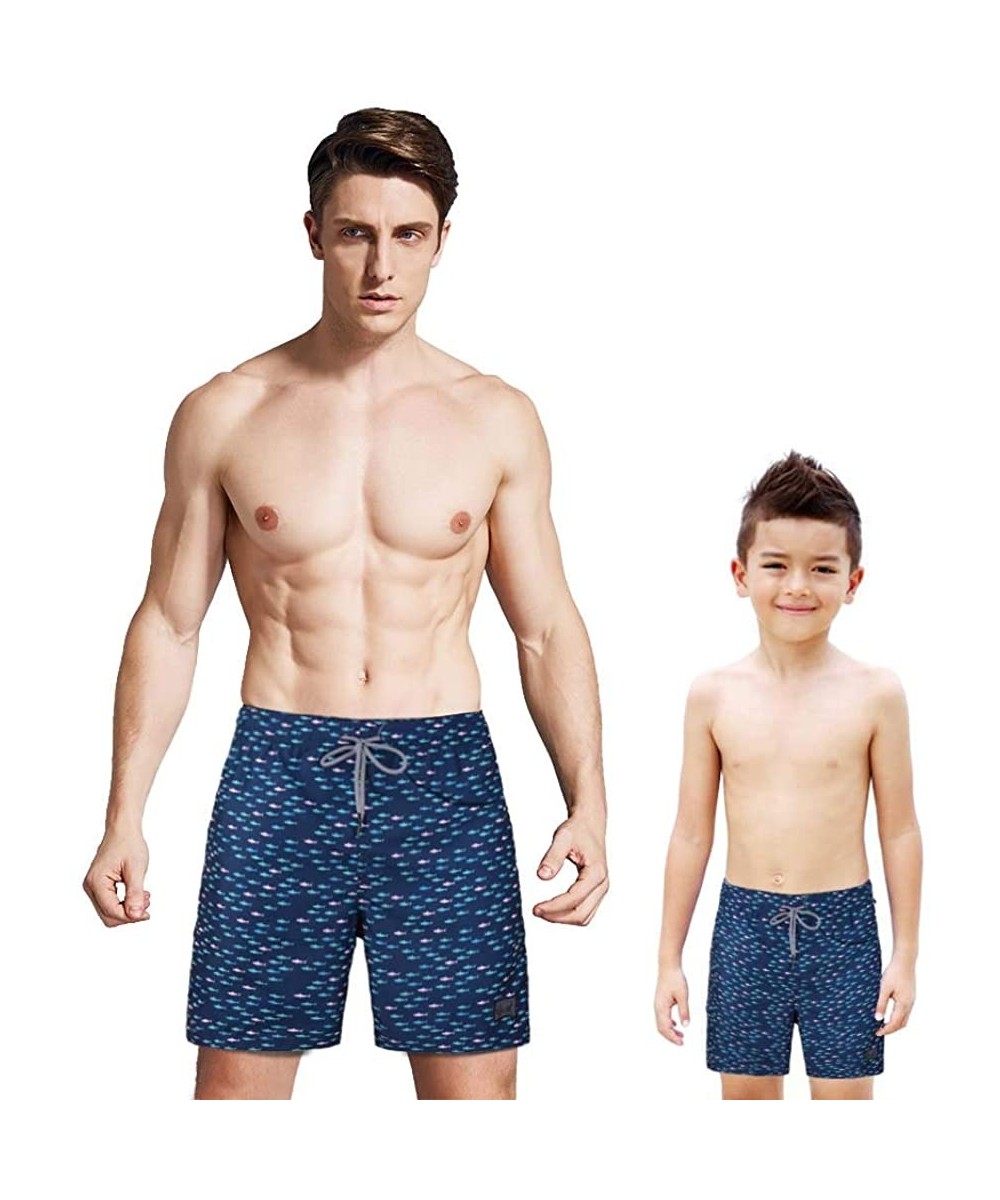 Father and Son Swim Trunks Family Matching Beachwear Swimsuits One-Piece Graphic with Pocket Mesh Lining - Fish-navy - CV18UE...