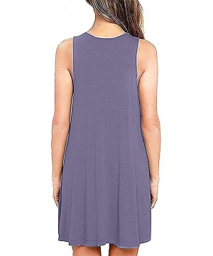 Women's Summer Casual T-Shirt Dresses Beach Cover up with Pockets Plain Pleated Tank Dress - Violet - CS18RNSG5XG $13.05-Cove...