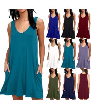 Women's Summer Casual T-Shirt Dresses Beach Cover up with Pockets Plain Pleated Tank Dress - Violet - CS18RNSG5XG $13.05-Cove...