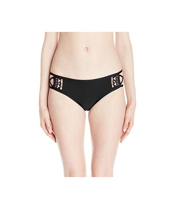 Junior's Bright Eyed Girl Embroidered Hipster Bikini Bottom with Studs - Black - CB12MALG0FS $11.72-Bottoms