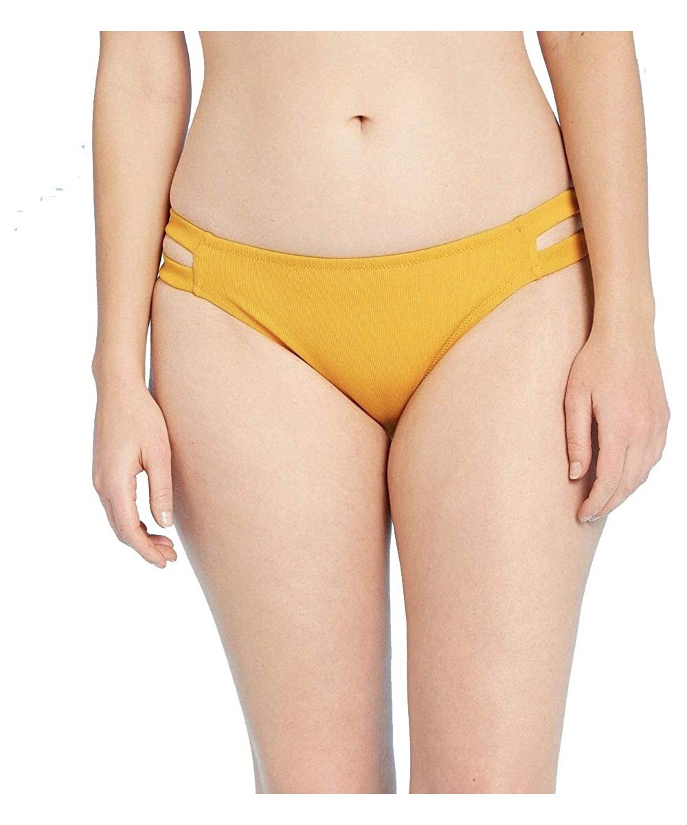 Women's Strappy Side Cheeky Bikini Bottom - Yellow - CW19DMNMQNN $15.99-Bottoms