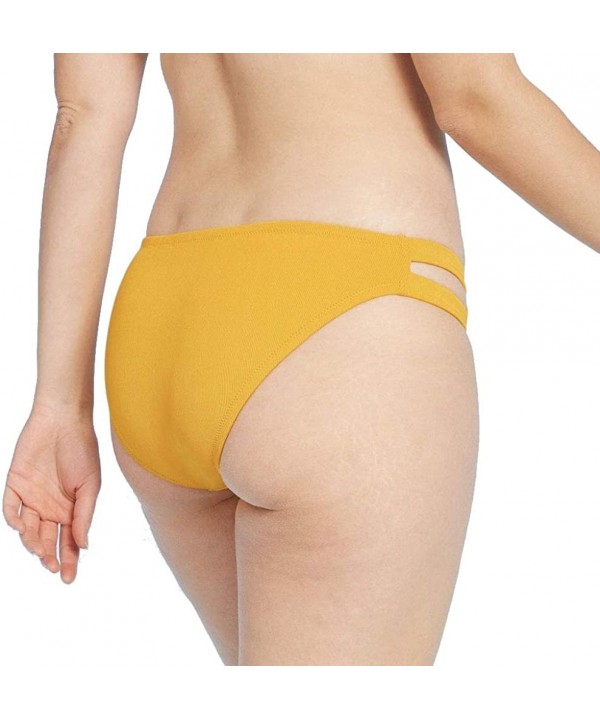 Women's Strappy Side Cheeky Bikini Bottom - Yellow - CW19DMNMQNN $15.99-Bottoms