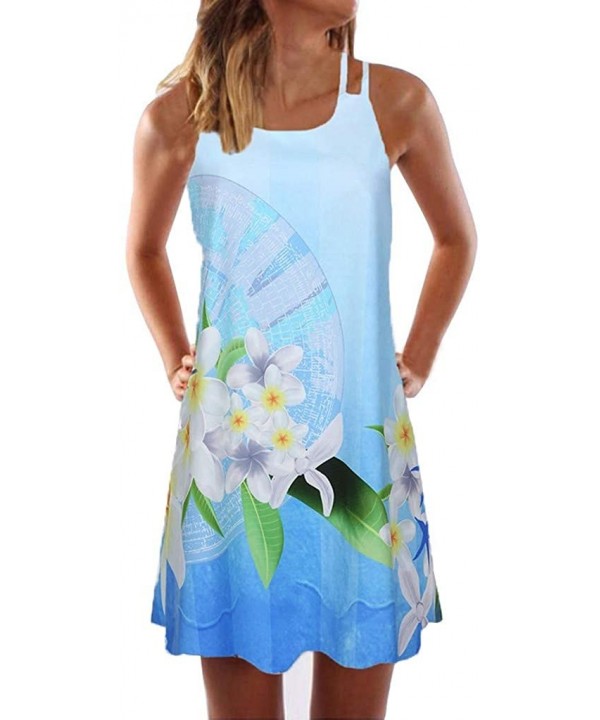 Women Printed Sleeveless Dress - Blue-b - C318S2XAO2K $14.56-Bottoms