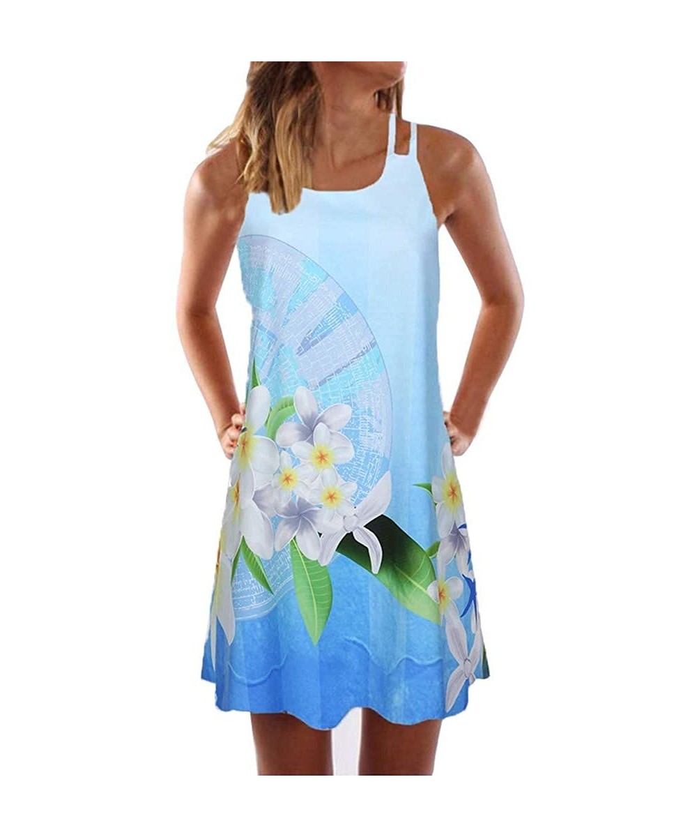 Women Printed Sleeveless Dress - Blue-b - C318S2XAO2K $14.56-Bottoms