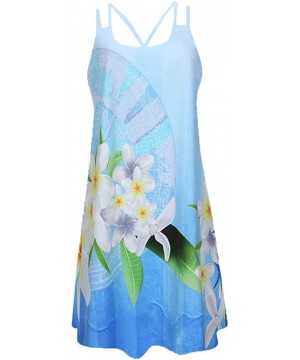 Women Printed Sleeveless Dress - Blue-b - C318S2XAO2K $14.56-Bottoms