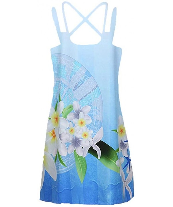 Women Printed Sleeveless Dress - Blue-b - C318S2XAO2K $14.56-Bottoms