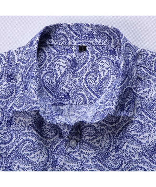 Mens Fashion Retro Printed Shirt- Casual Button-Down Shirt Long Sleeve Printed Tops Shirt - Blue 5 - CS1964AOCX5 $19.48-Rash ...