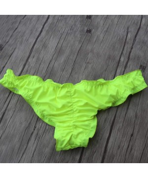 Victoria Women's Ruffle Wavy Bikini Bottom Low Rise Hipster Allure Cheeky Swim Bottom - Fluorescent Yellow - CE18YIWK9IK $22....