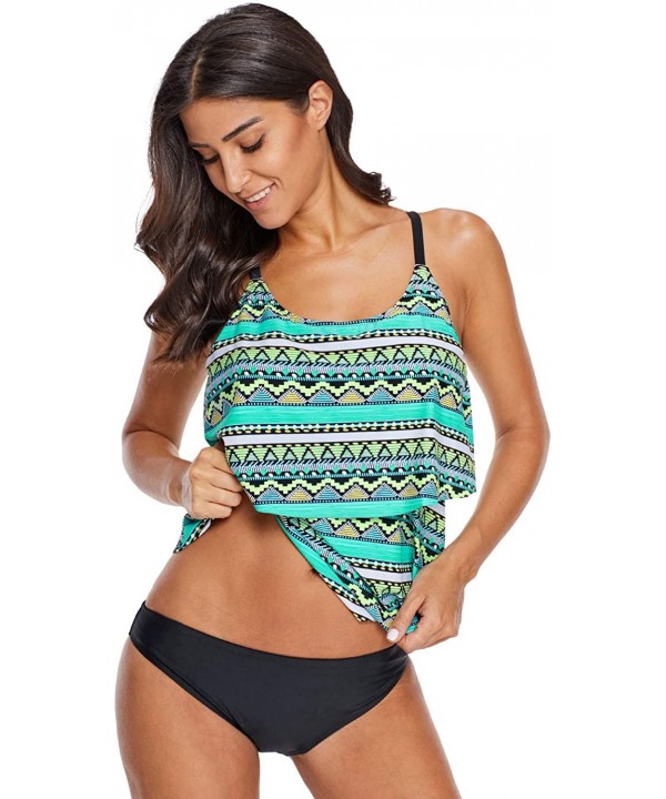 Women's Retro Printed Tankini Swim Tops Ruffled Swimsuits Top Without Bottom - Multicolor-b - CB18LYZXMIR $11.83-Tops