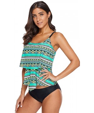 Women's Retro Printed Tankini Swim Tops Ruffled Swimsuits Top Without Bottom - Multicolor-b - CB18LYZXMIR $11.83-Tops