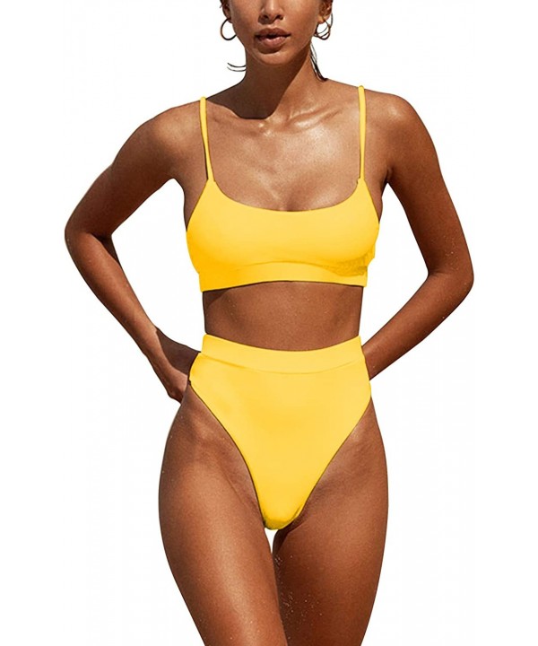 Womens High Waisted Swimsuits Bottom Padded Bathing Suits Bikini Sets Top Two Piece Swimwear - Yellow - C0194YLYNWZ $33.17-Sets