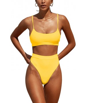 Womens High Waisted Swimsuits Bottom Padded Bathing Suits Bikini Sets Top Two Piece Swimwear - Yellow - C0194YLYNWZ $33.17-Sets