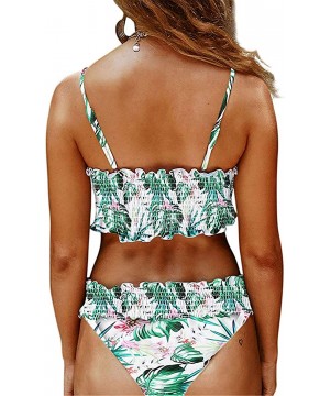 Womens 2 Pieces Bandeau Bikini Set Ruched Swimsuits Off Shoulder High Waist Bathing Suit - Green324 - CI18T4KUS89 $27.77-Tank...