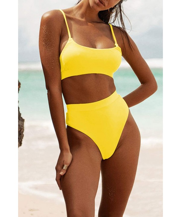 Womens High Waisted Swimsuits Bottom Padded Bathing Suits Bikini Sets Top Two Piece Swimwear - Yellow - C0194YLYNWZ $33.17-Sets