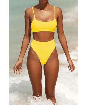 Womens High Waisted Swimsuits Bottom Padded Bathing Suits Bikini Sets Top Two Piece Swimwear - Yellow - C0194YLYNWZ $33.17-Sets