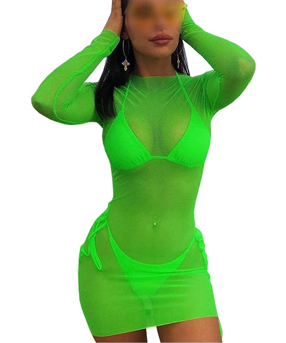 Women Sexy See-Through Maxi Swimsuit Skirt Sheer Chiffon Skinny Sarong Bikini Cover up - New Green - CL19GZ0TWNT $13.12-Cover...