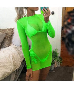 Women Sexy See-Through Maxi Swimsuit Skirt Sheer Chiffon Skinny Sarong Bikini Cover up - New Green - CL19GZ0TWNT $13.12-Cover...