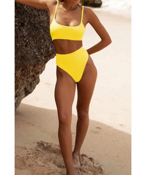 Womens High Waisted Swimsuits Bottom Padded Bathing Suits Bikini Sets Top Two Piece Swimwear - Yellow - C0194YLYNWZ $33.17-Sets