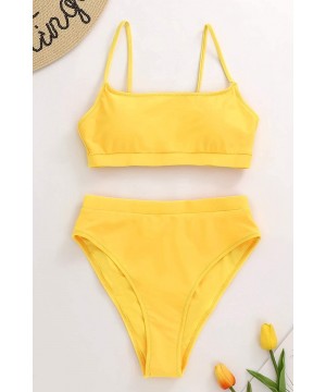 Womens High Waisted Swimsuits Bottom Padded Bathing Suits Bikini Sets Top Two Piece Swimwear - Yellow - C0194YLYNWZ $33.17-Sets