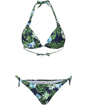 Women's Halter Swimwear Printed Two Piece Bikini Sets - Black Green Blue - CV18U2GA0K2 $16.37-Sets