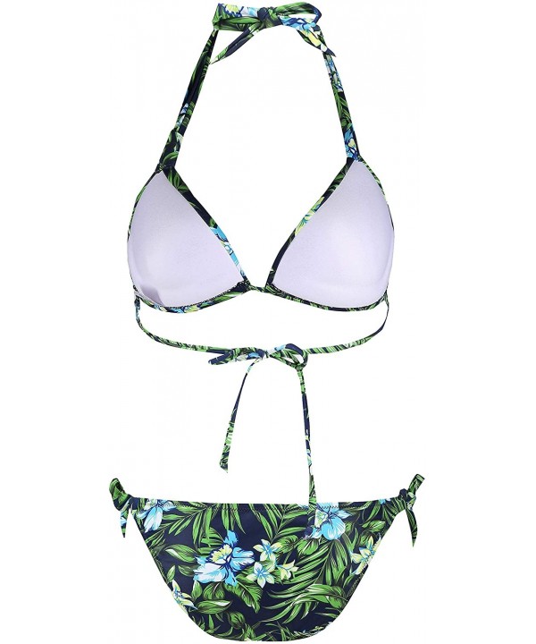 Women's Halter Swimwear Printed Two Piece Bikini Sets - Black Green Blue - CV18U2GA0K2 $16.37-Sets